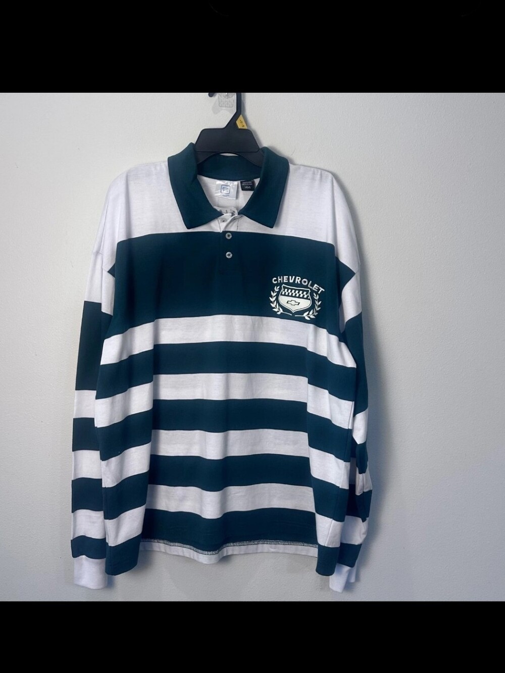 Chevrolet Striped Long-Sleeve Rugby Polo Shirt - Green & White
